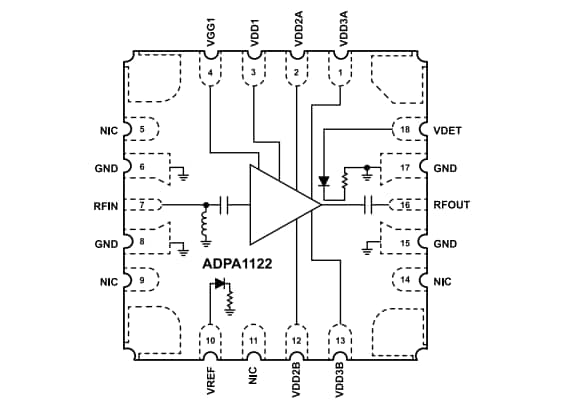 블록 선도 - Analog Devices Inc. ADPA1122 20W 질화갈륨 PA(전력 증폭기)